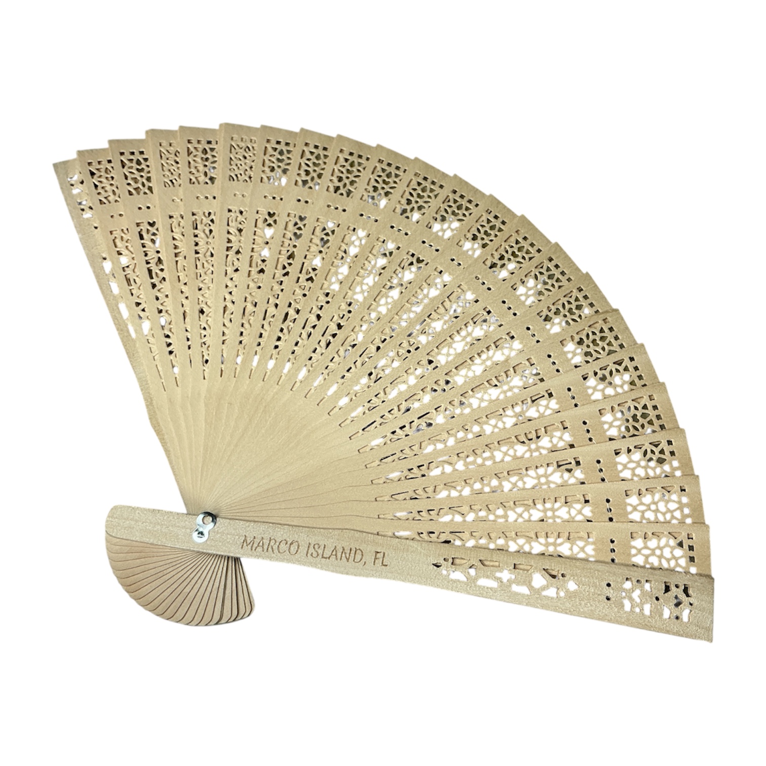 Wooden Engraved Marco Island Handheld Fan