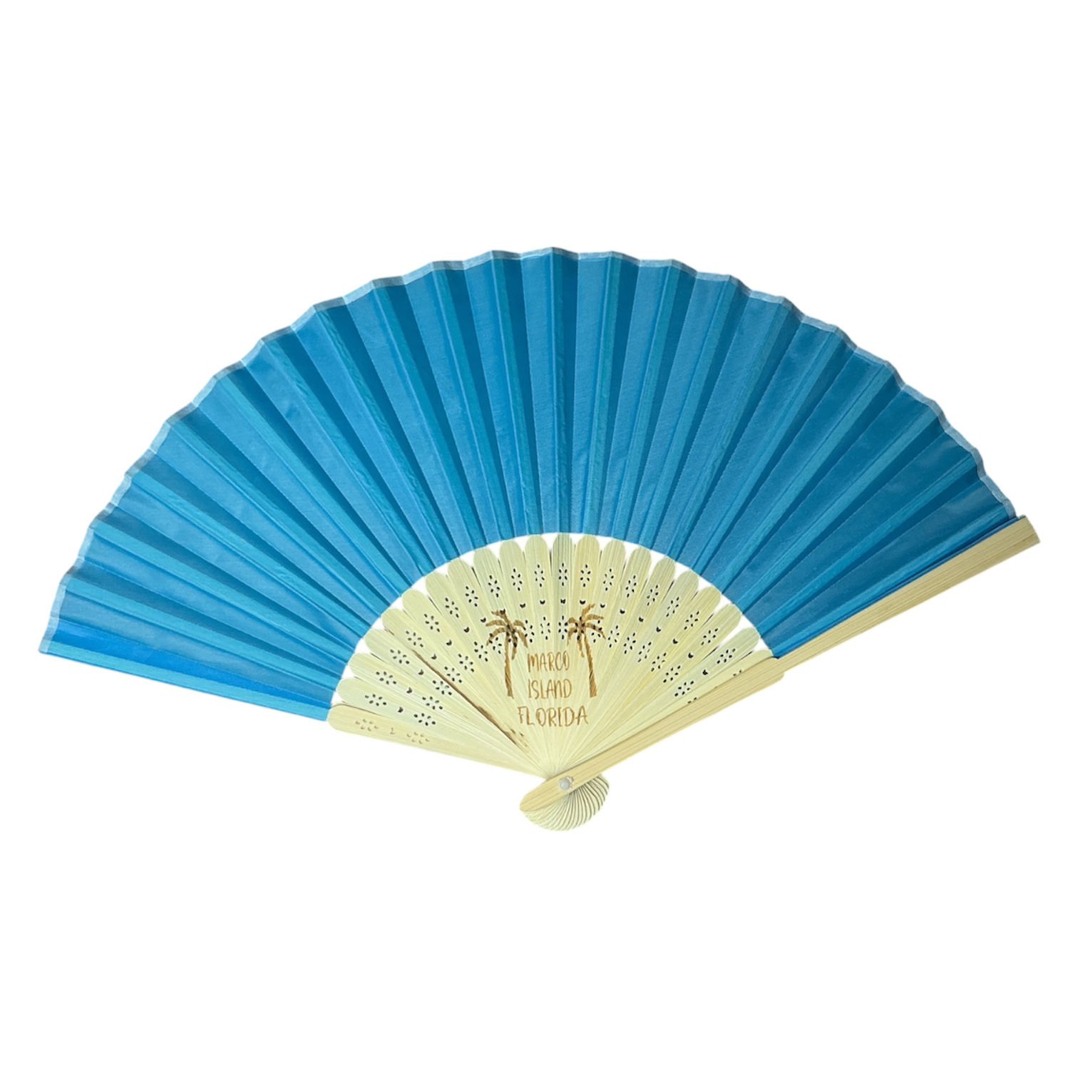 Blue Engraved Marco Island Handheld Fan